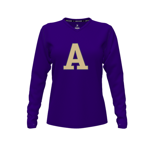 [CUS-DFW-TEES-PER-VNK-LSL-PUR-FYXS-LOGO2] Decker Performance T-Shirt (Female Youth XS, Purple, V Neck, Logo 2, Long Sleeve)
