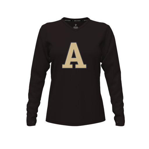 [CUS-DFW-TEES-PER-VNK-LSL-BLK-FYXS-LOGO2] Decker Performance T-Shirt (Female Youth XS, Black, V Neck, Logo 2, Long Sleeve)