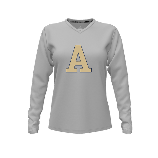 [CUS-DFW-TEES-PER-VNK-LSL-GRY-FYXS-LOGO2] Decker Performance T-Shirt (Female Youth XS, Gray, V Neck, Logo 2, Long Sleeve)